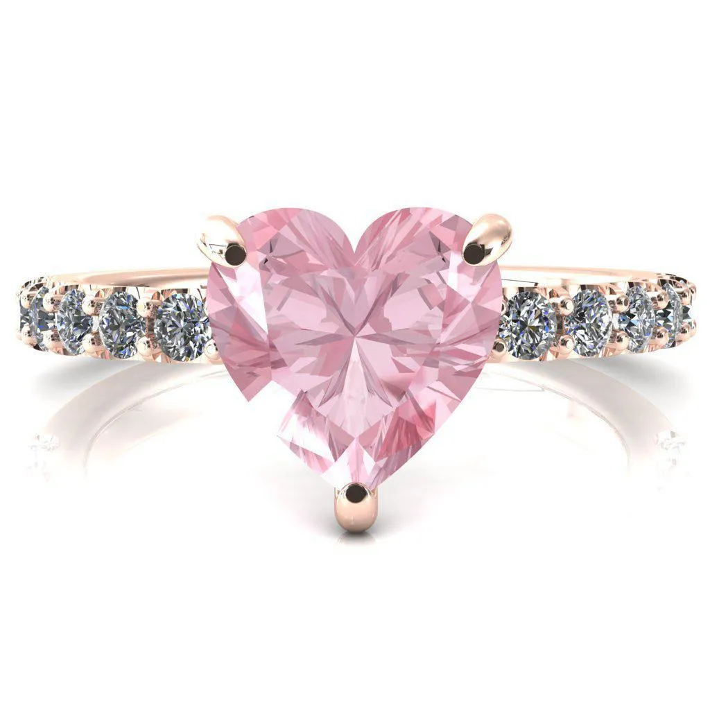 Mylene Heart Pink Sapphire 3 Prong Sculptural Half Eternity Diamond Engagement Ring