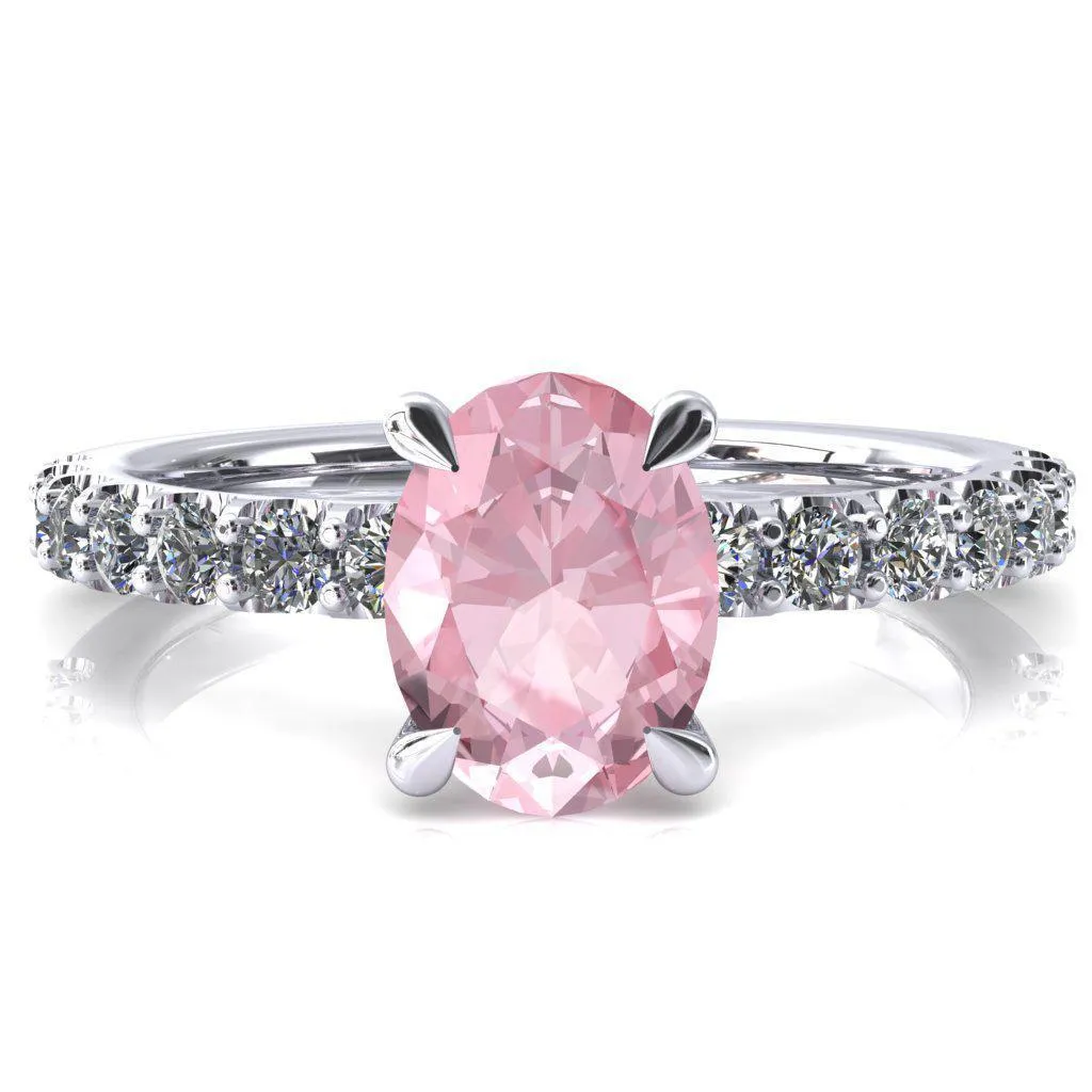 Mylene Oval Pink Sapphire 4 Prong Sculptural Half Eternity Diamond Engagement Ring
