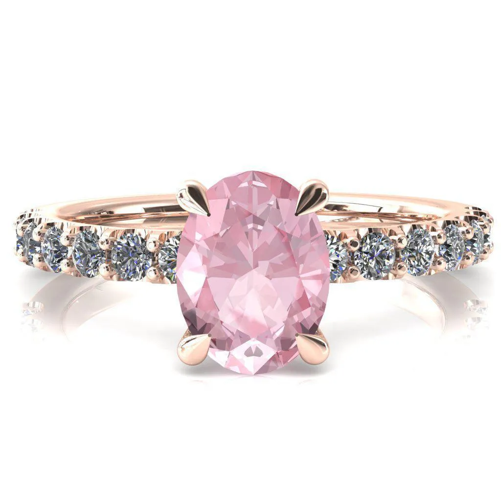 Mylene Oval Pink Sapphire 4 Prong Sculptural Half Eternity Diamond Engagement Ring