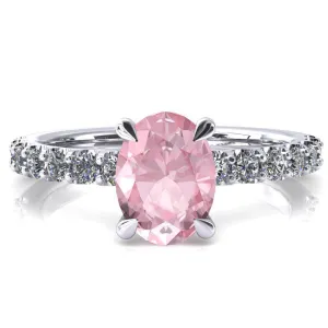 Mylene Oval Pink Sapphire 4 Prong Sculptural Half Eternity Diamond Engagement Ring
