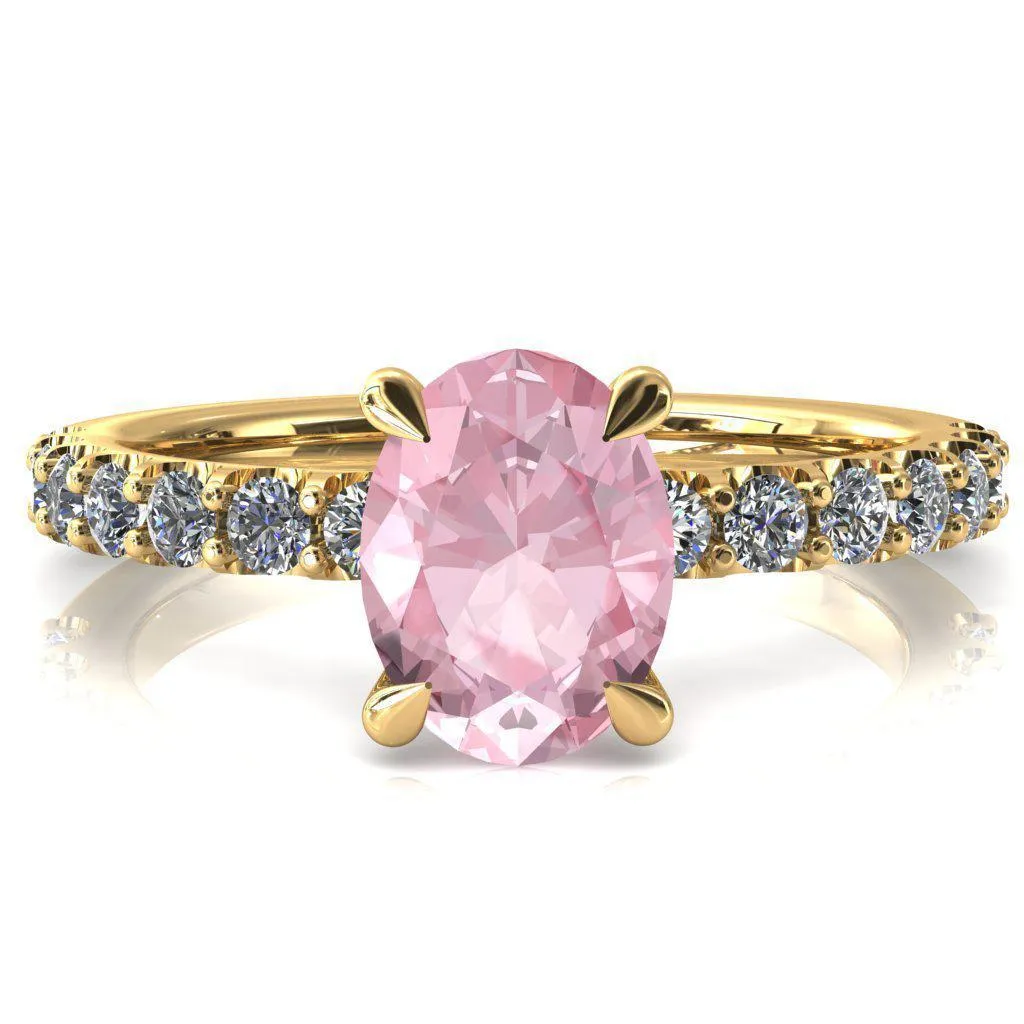 Mylene Oval Pink Sapphire 4 Prong Sculptural Half Eternity Diamond Engagement Ring