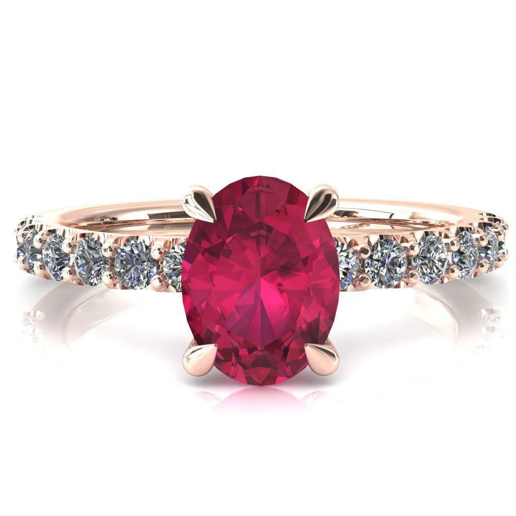 Mylene Oval Ruby 4 Prong Sculptural Half Eternity Diamond Engagement Ring