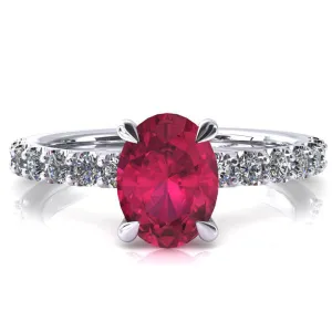 Mylene Oval Ruby 4 Prong Sculptural Half Eternity Diamond Engagement Ring