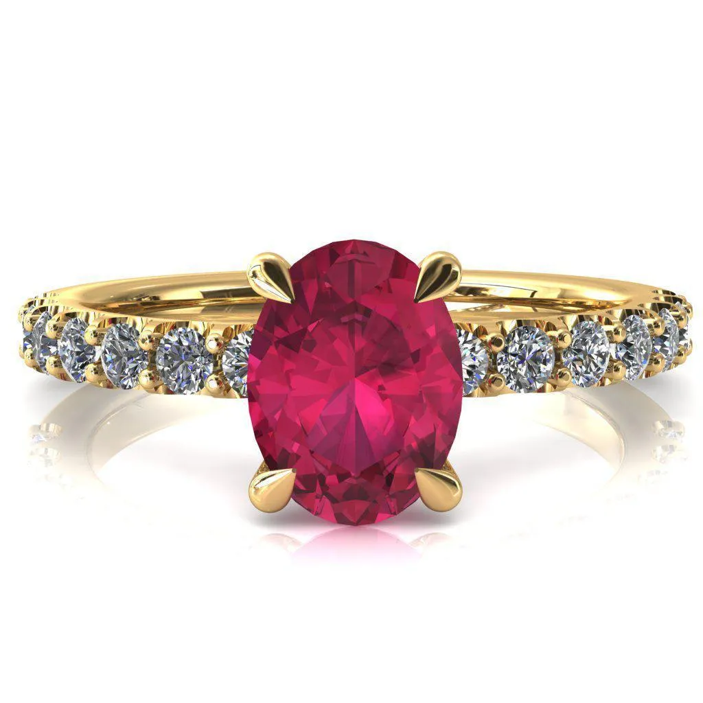 Mylene Oval Ruby 4 Prong Sculptural Half Eternity Diamond Engagement Ring