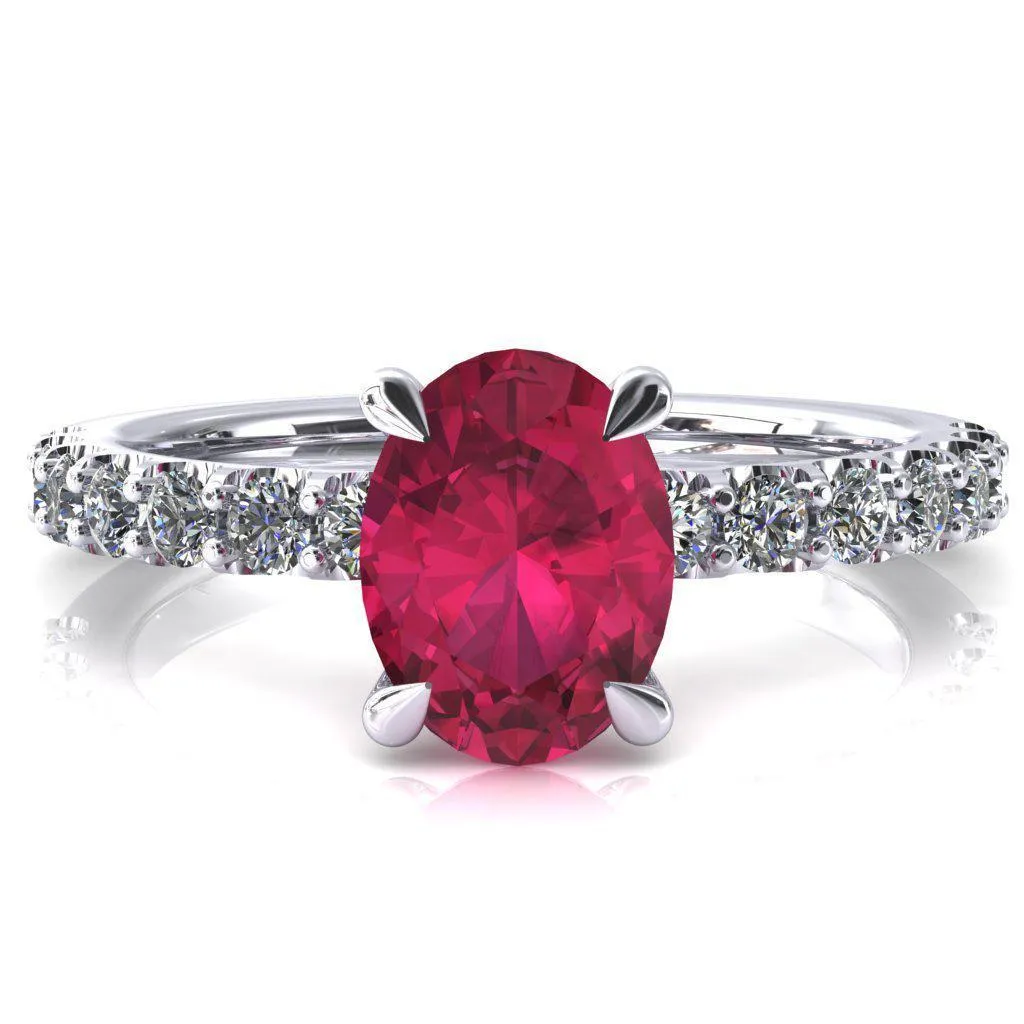 Mylene Oval Ruby 4 Prong Sculptural Half Eternity Diamond Engagement Ring