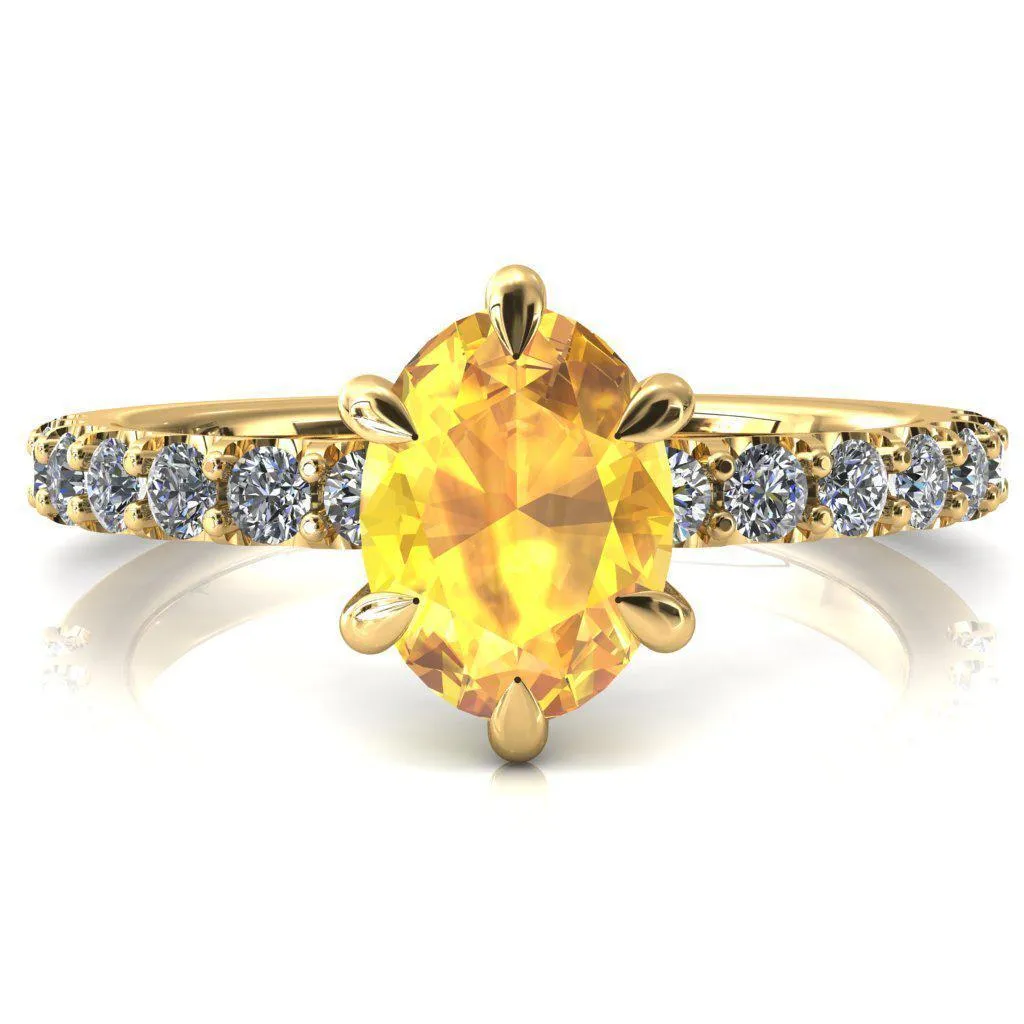 Mylene Oval Yellow Sapphire 6 Prong Sculptural Half Eternity Diamond Engagement Ring