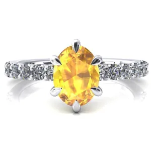 Mylene Oval Yellow Sapphire 6 Prong Sculptural Half Eternity Diamond Engagement Ring