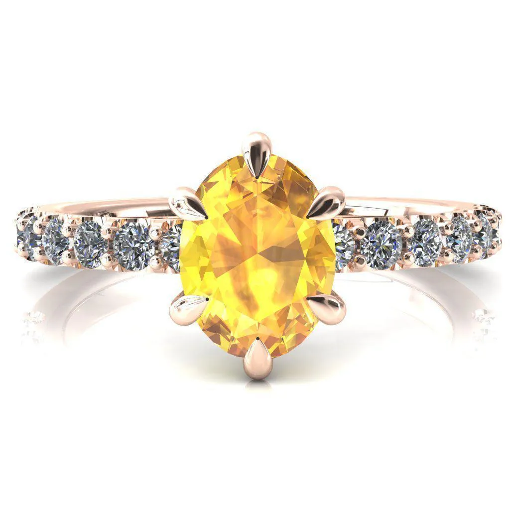 Mylene Oval Yellow Sapphire 6 Prong Sculptural Half Eternity Diamond Engagement Ring