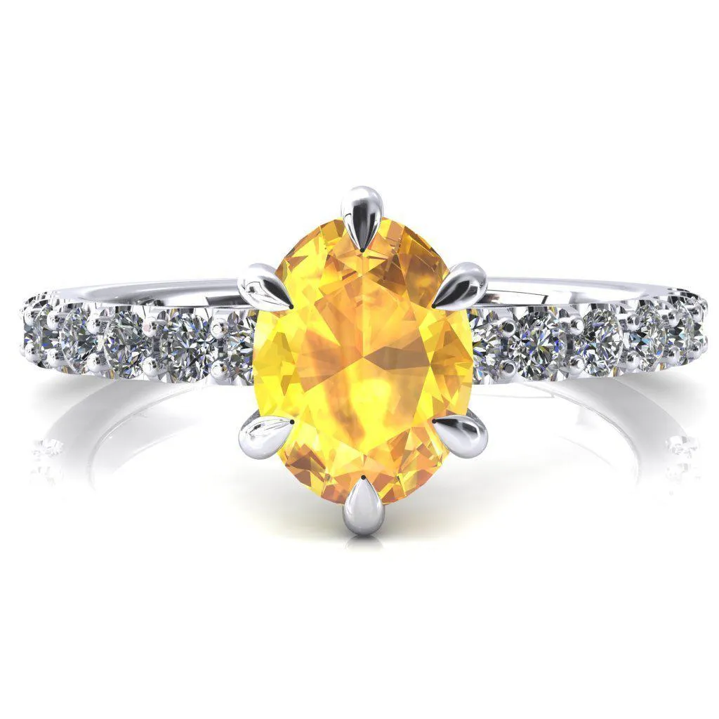 Mylene Oval Yellow Sapphire 6 Prong Sculptural Half Eternity Diamond Engagement Ring