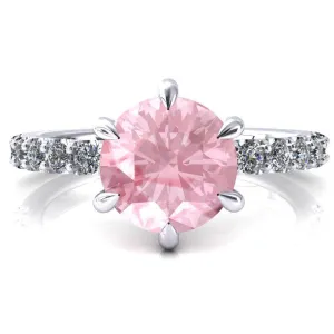 Mylene Round Pink Sapphire 6 Prong Sculptural Half Eternity Diamond Engagement Ring