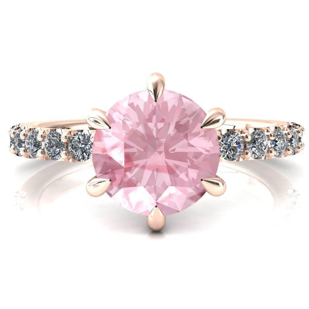 Mylene Round Pink Sapphire 6 Prong Sculptural Half Eternity Diamond Engagement Ring
