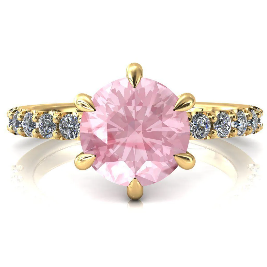 Mylene Round Pink Sapphire 6 Prong Sculptural Half Eternity Diamond Engagement Ring