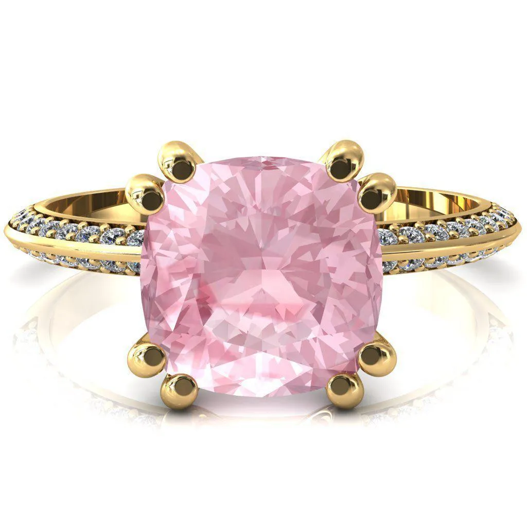 Nancy Cushion Pink Sapphire 4 Double Prong 1/2 Eternity Diamond Knife Shank Accent Engagement Ring