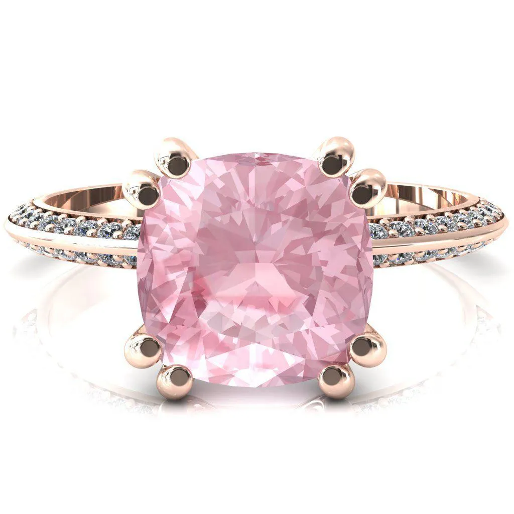 Nancy Cushion Pink Sapphire 4 Double Prong 1/2 Eternity Diamond Knife Shank Accent Engagement Ring