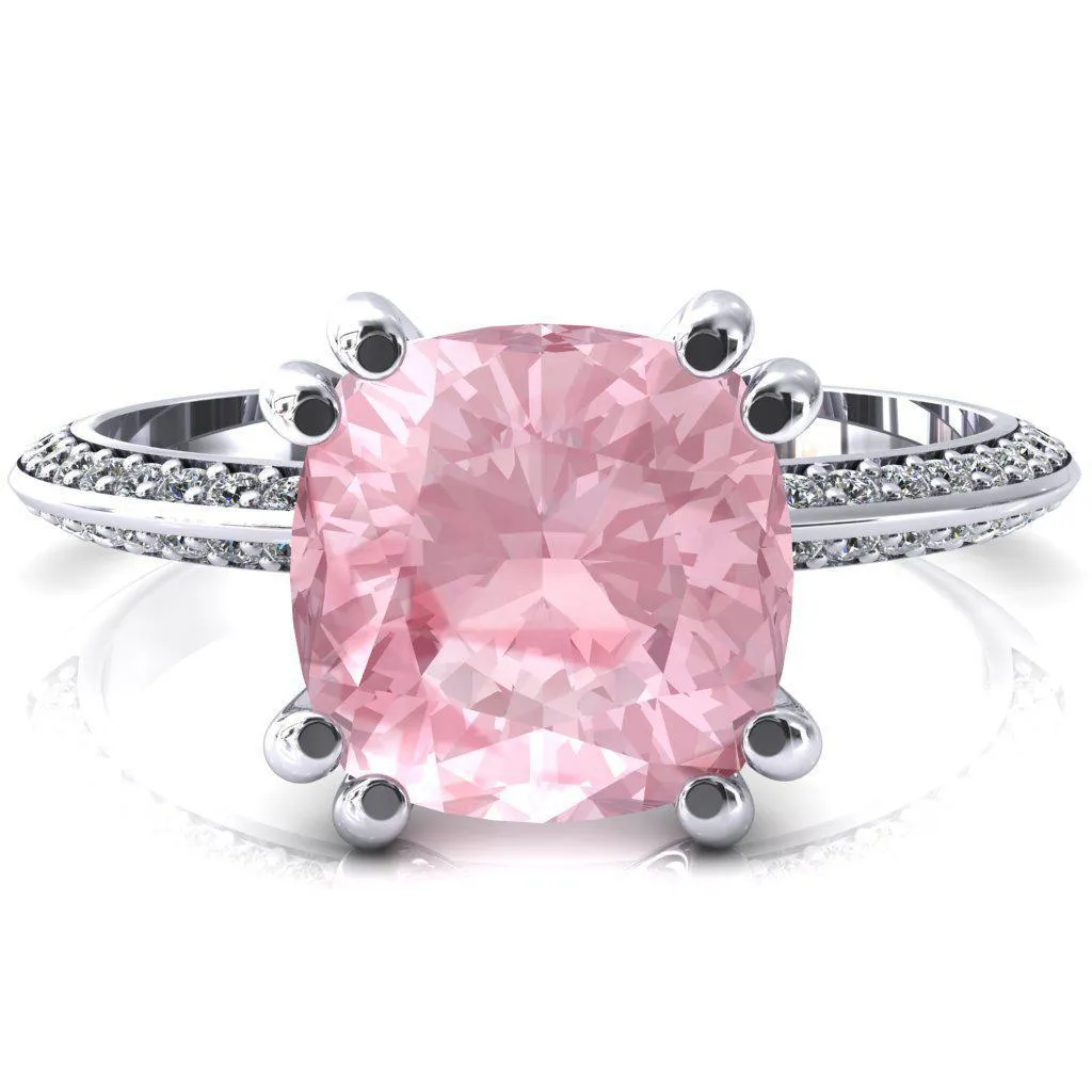 Nancy Cushion Pink Sapphire 4 Double Prong 1/2 Eternity Diamond Knife Shank Accent Engagement Ring