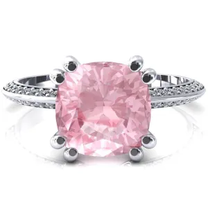 Nancy Cushion Pink Sapphire 4 Double Prong 1/2 Eternity Diamond Knife Shank Accent Engagement Ring