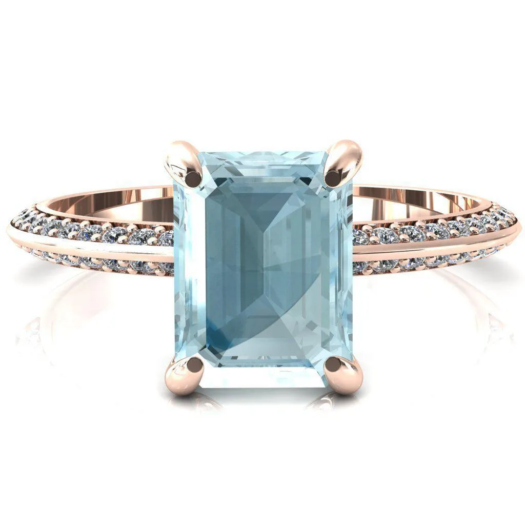 Nancy Emerald Aqua Blue Spinel 4 Prong 1/2 Eternity Diamond Knife Shank Accent Engagement Ring