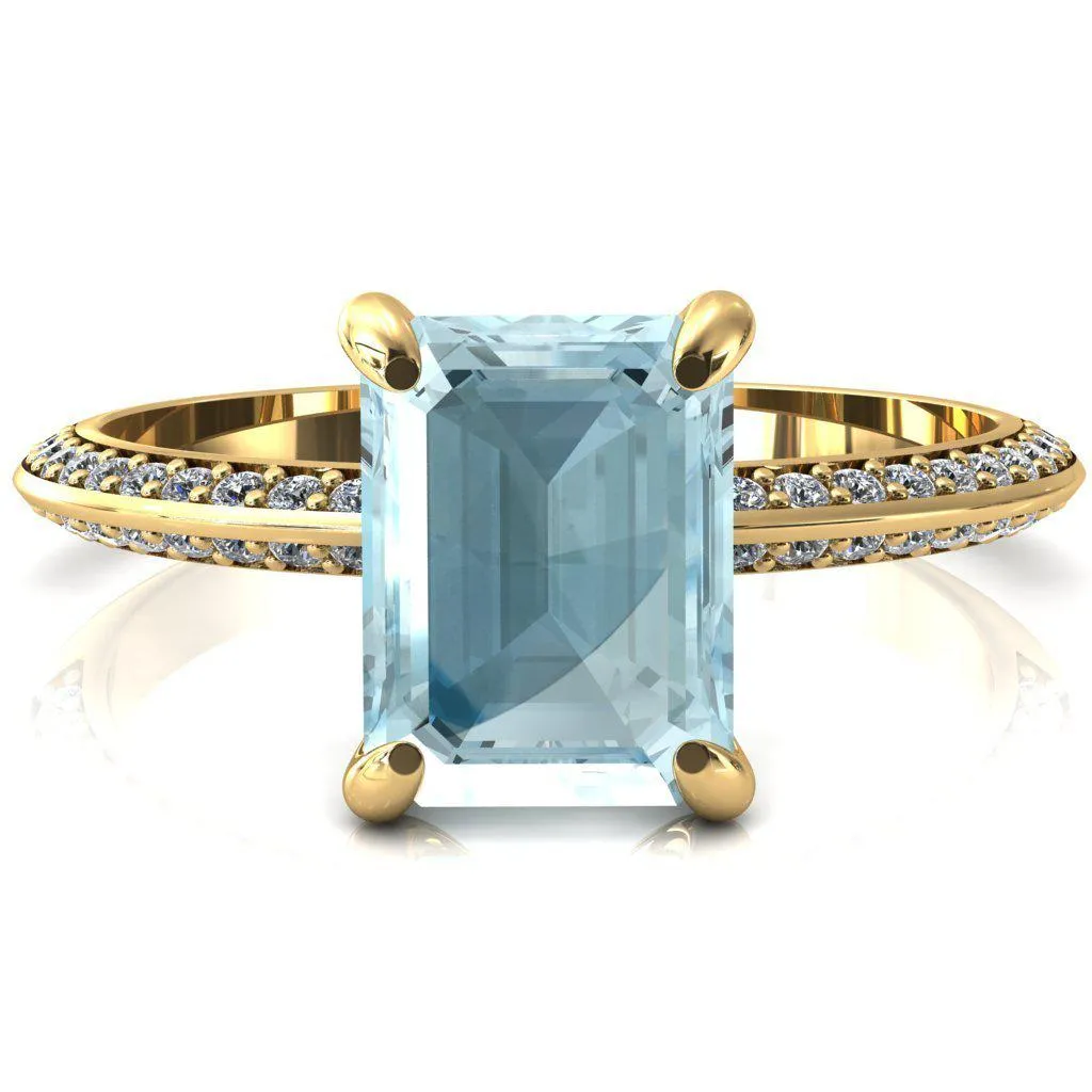 Nancy Emerald Aqua Blue Spinel 4 Prong 1/2 Eternity Diamond Knife Shank Accent Engagement Ring