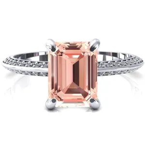 Nancy Emerald Champagne Sapphire 4 Prong 1/2 Eternity Diamond Knife Shank Accent Engagement Ring