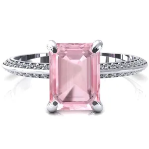 Nancy Emerald Pink Sapphire 4 Prong 1/2 Eternity Diamond Knife Shank Accent Engagement Ring