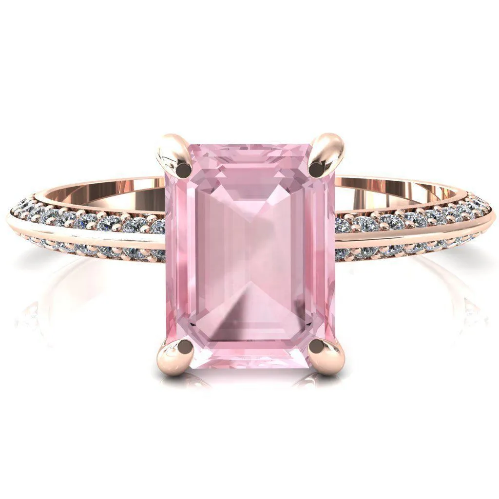 Nancy Emerald Pink Sapphire 4 Prong 1/2 Eternity Diamond Knife Shank Accent Engagement Ring