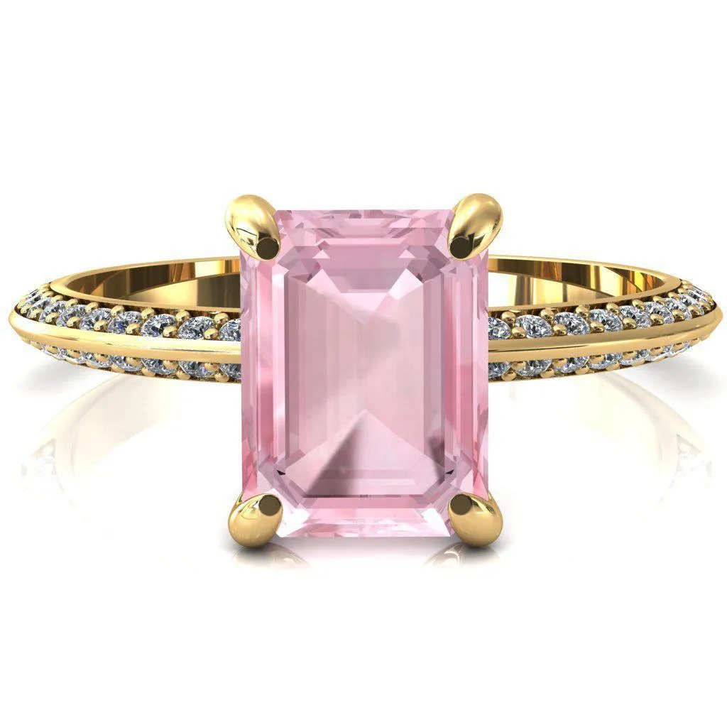 Nancy Emerald Pink Sapphire 4 Prong 1/2 Eternity Diamond Knife Shank Accent Engagement Ring