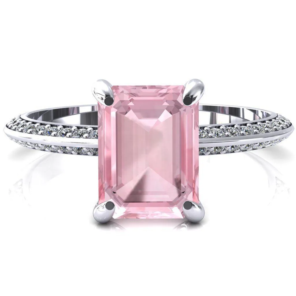 Nancy Emerald Pink Sapphire 4 Prong 1/2 Eternity Diamond Knife Shank Accent Engagement Ring