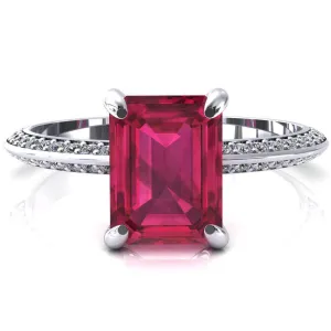 Nancy Emerald Ruby 4 Prong 1/2 Eternity Diamond Knife Shank Accent Engagement Ring