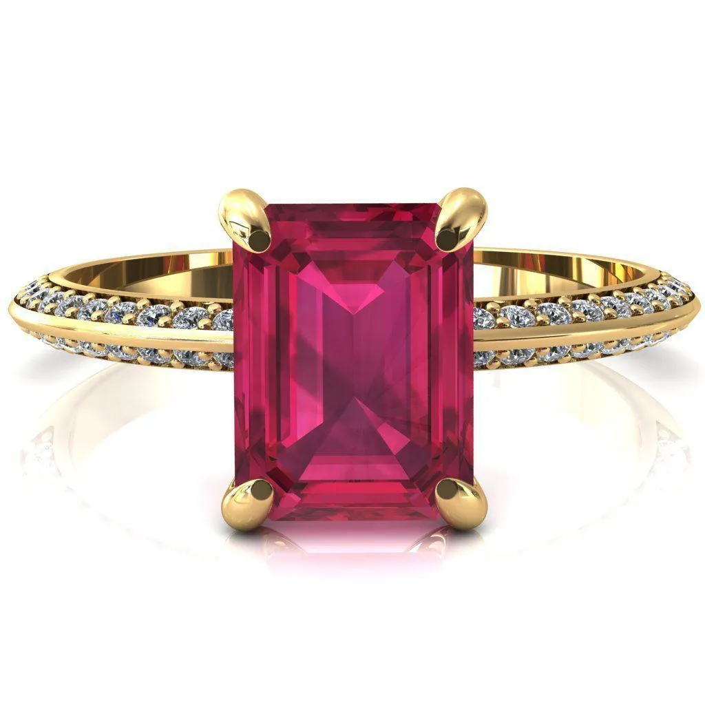 Nancy Emerald Ruby 4 Prong 1/2 Eternity Diamond Knife Shank Accent Engagement Ring