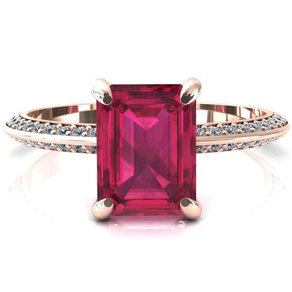 Nancy Emerald Ruby 4 Prong 1/2 Eternity Diamond Knife Shank Accent Engagement Ring