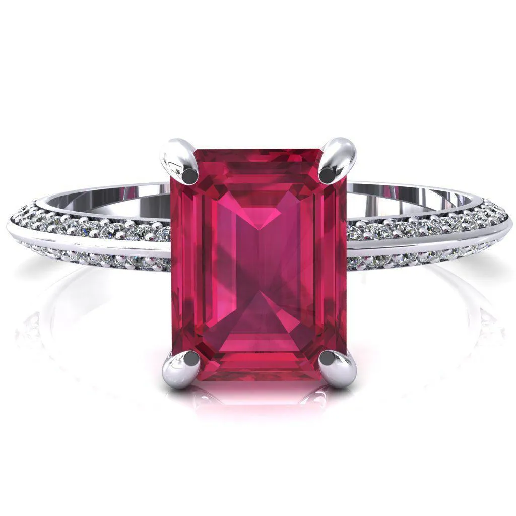 Nancy Emerald Ruby 4 Prong 1/2 Eternity Diamond Knife Shank Accent Engagement Ring