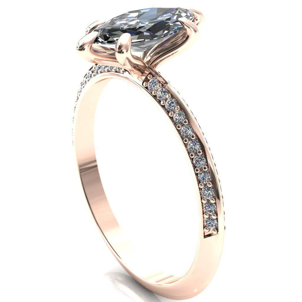 Nancy Marquise Center Stone 6 Prong 1/2 Eternity Diamond Knife Shank Accent Engagement Ring