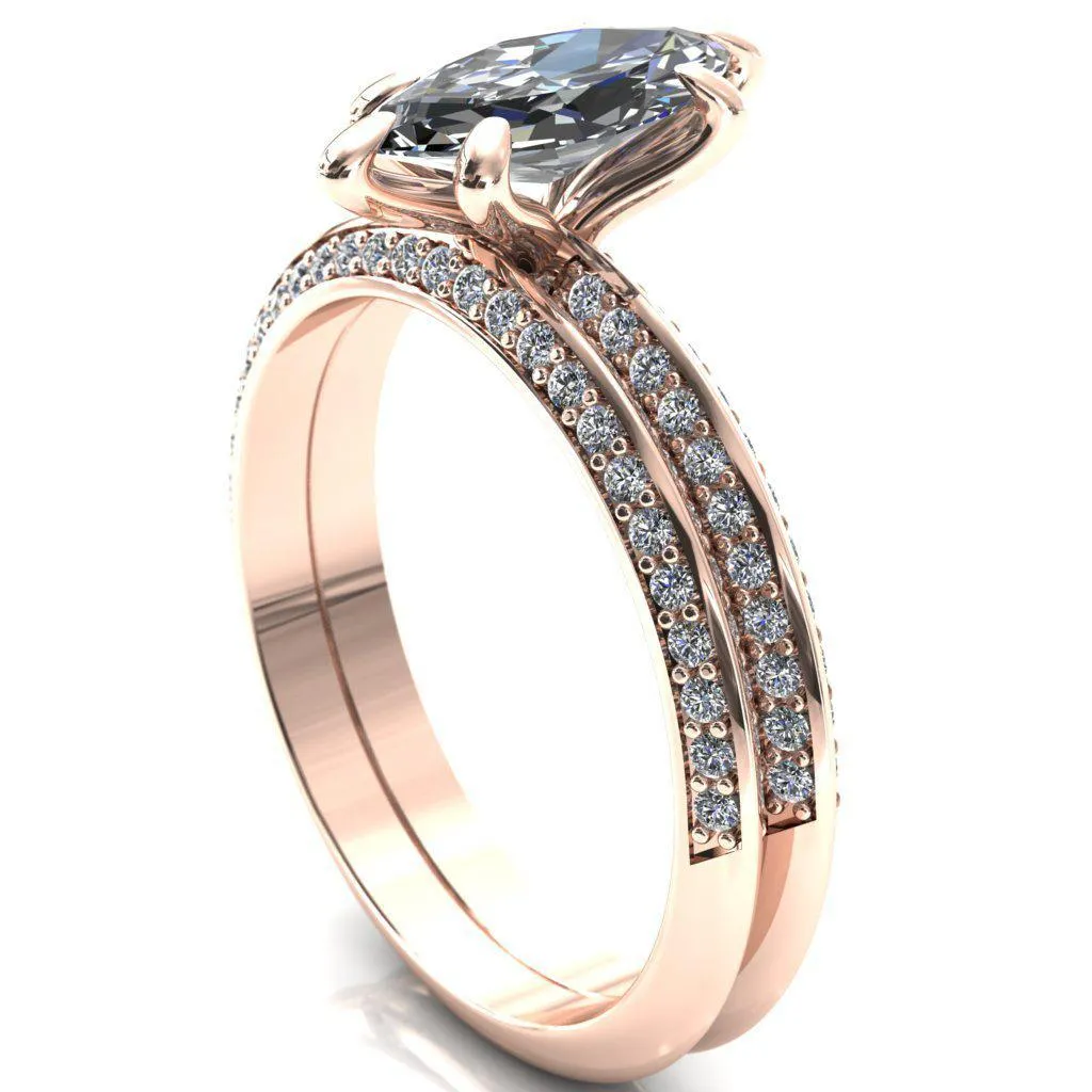 Nancy Marquise Center Stone 6 Prong 1/2 Eternity Diamond Knife Shank Accent Engagement Ring