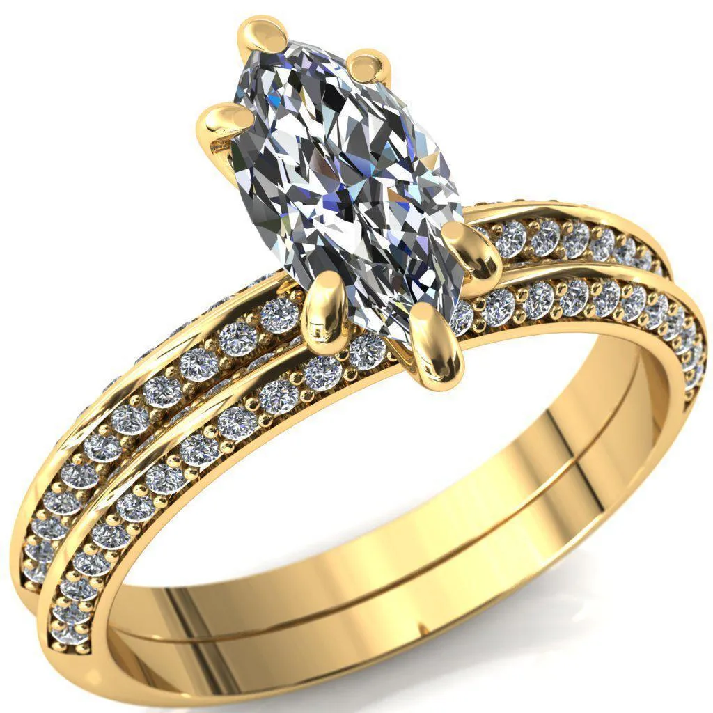 Nancy Marquise Center Stone 6 Prong 1/2 Eternity Diamond Knife Shank Accent Engagement Ring