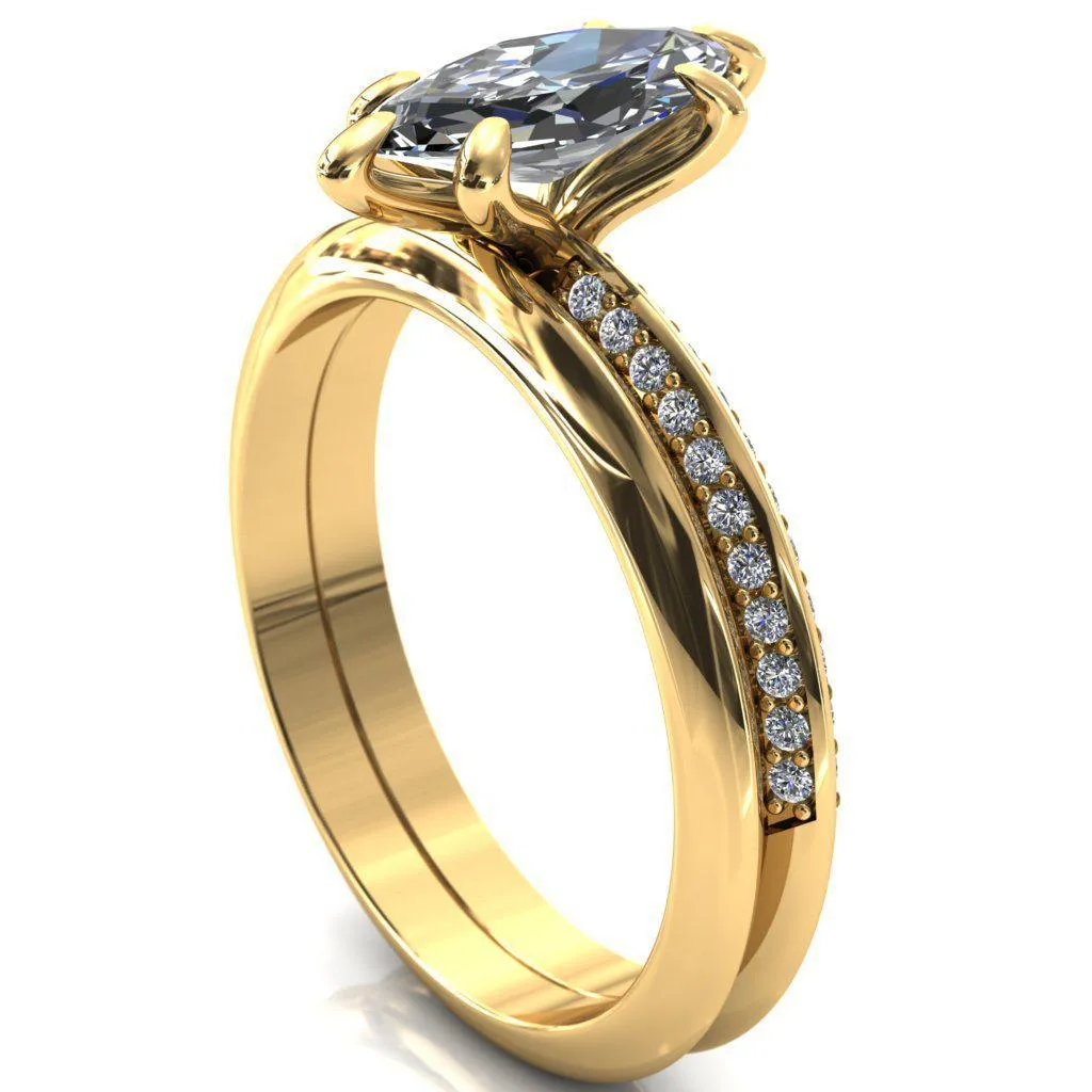 Nancy Marquise Center Stone 6 Prong 1/2 Eternity Diamond Knife Shank Accent Engagement Ring