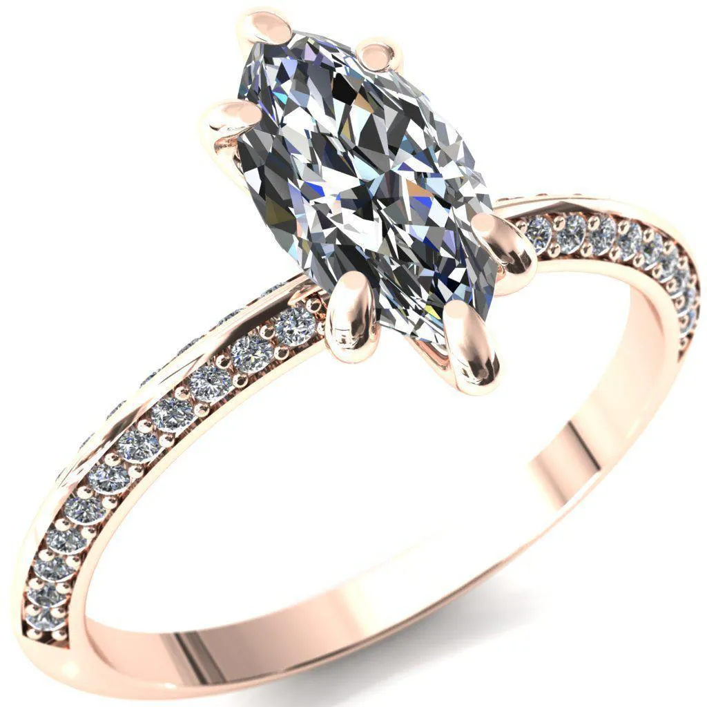 Nancy Marquise Center Stone 6 Prong 1/2 Eternity Diamond Knife Shank Accent Engagement Ring