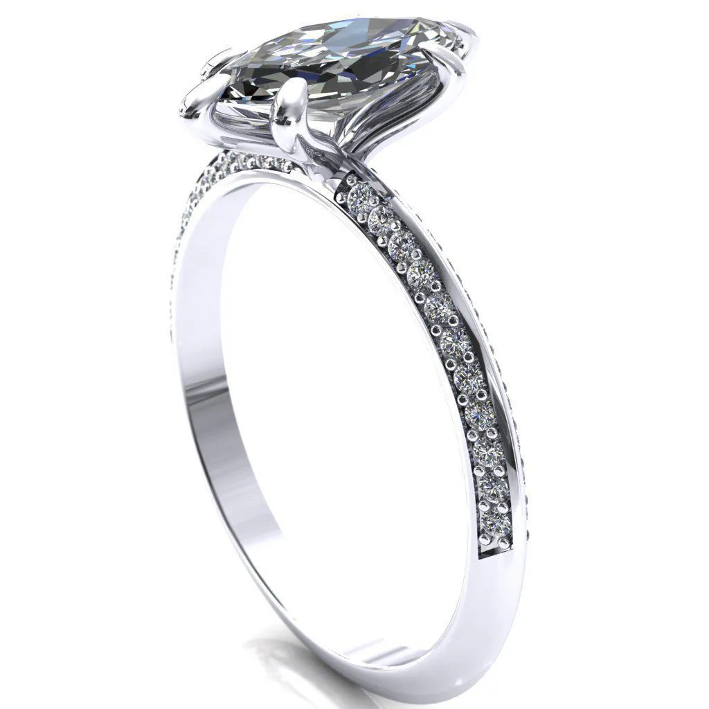 Nancy Marquise Center Stone 6 Prong 1/2 Eternity Diamond Knife Shank Accent Engagement Ring