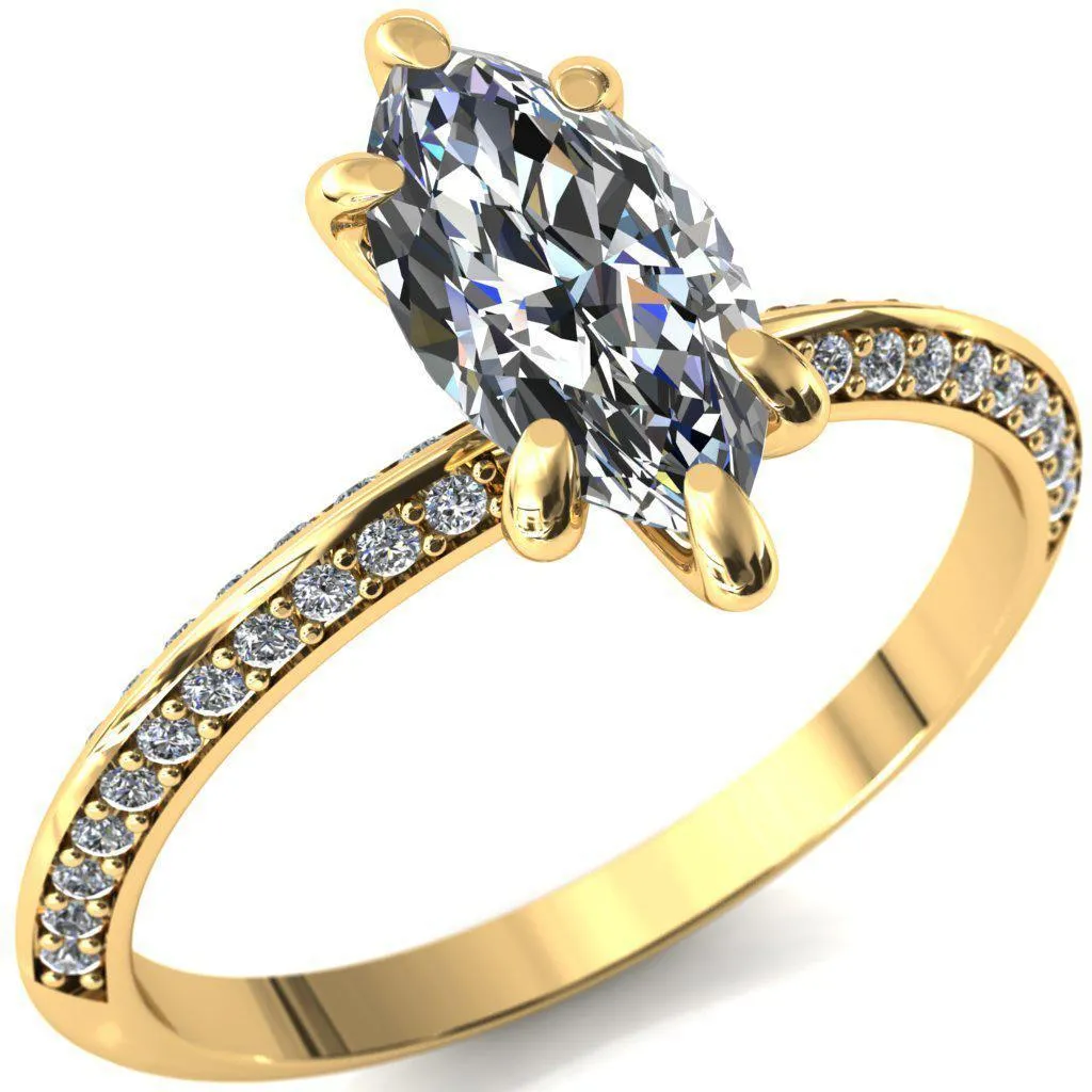 Nancy Marquise Center Stone 6 Prong 1/2 Eternity Diamond Knife Shank Accent Engagement Ring