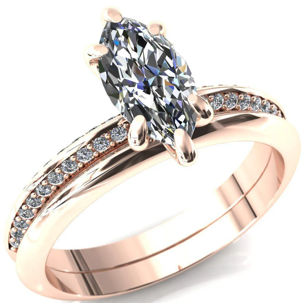 Nancy Marquise Center Stone 6 Prong 1/2 Eternity Diamond Knife Shank Accent Engagement Ring