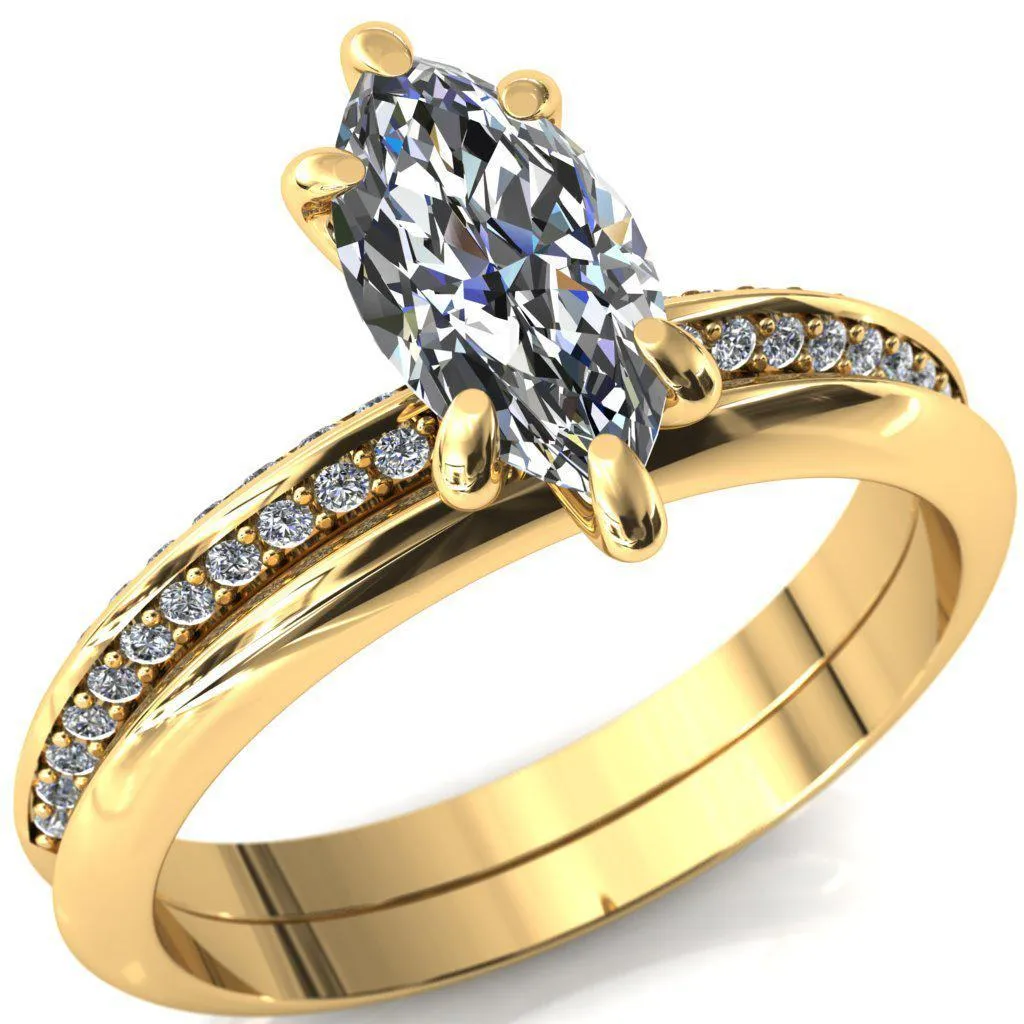 Nancy Marquise Center Stone 6 Prong 1/2 Eternity Diamond Knife Shank Accent Engagement Ring