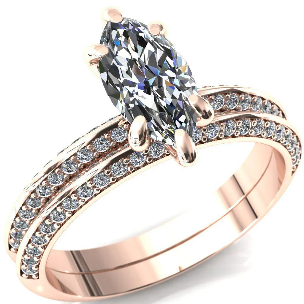 Nancy Marquise Center Stone 6 Prong 1/2 Eternity Diamond Knife Shank Accent Engagement Ring