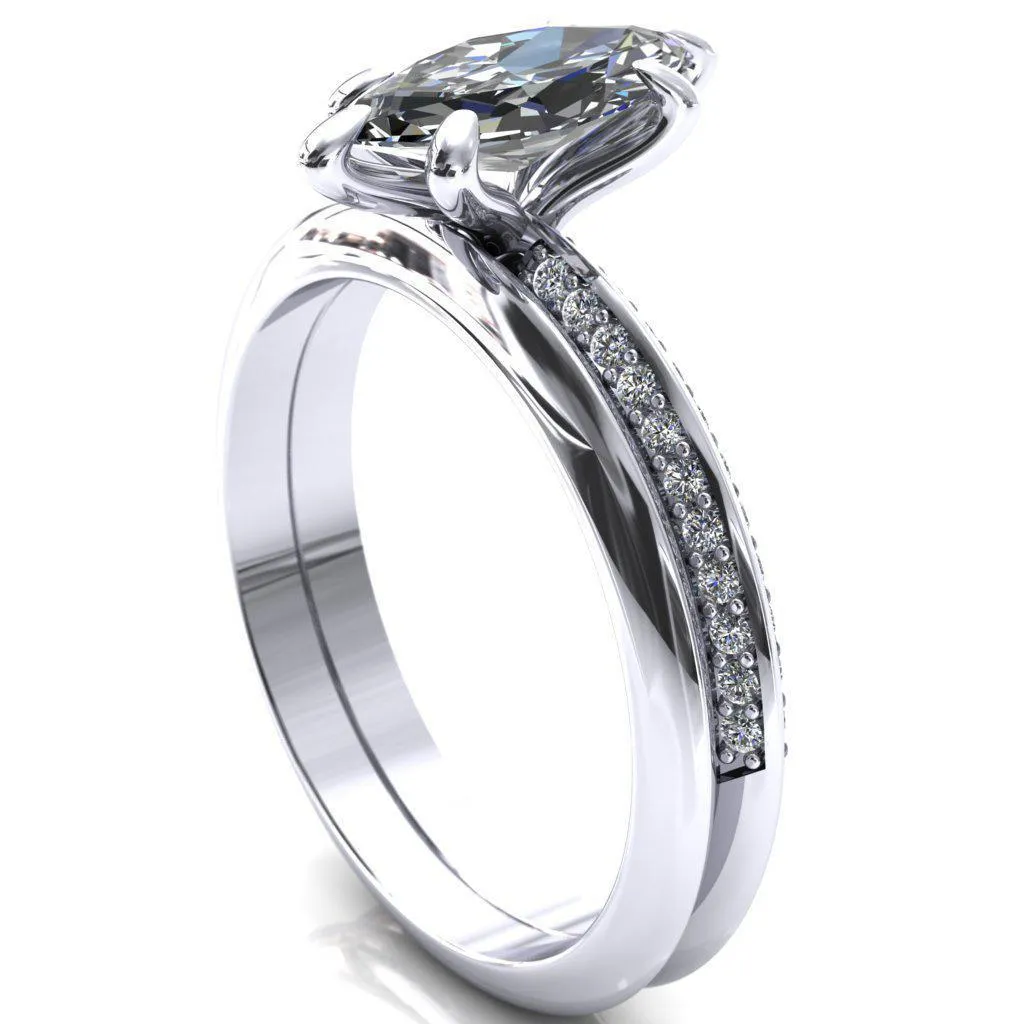Nancy Marquise Center Stone 6 Prong 1/2 Eternity Diamond Knife Shank Accent Engagement Ring