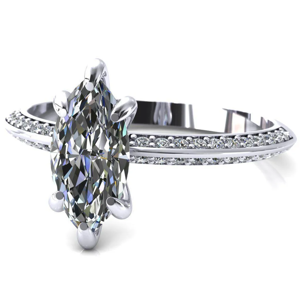 Nancy Marquise Center Stone 6 Prong 1/2 Eternity Diamond Knife Shank Accent Engagement Ring
