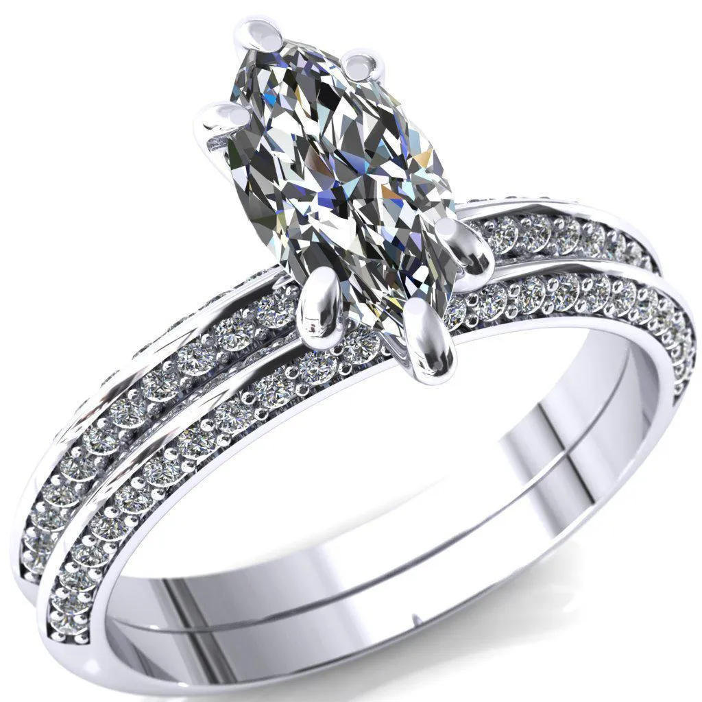 Nancy Marquise Center Stone 6 Prong 1/2 Eternity Diamond Knife Shank Accent Engagement Ring