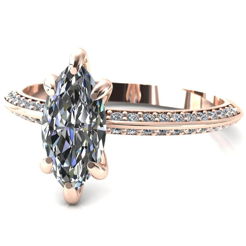 Nancy Marquise Center Stone 6 Prong 1/2 Eternity Diamond Knife Shank Accent Engagement Ring