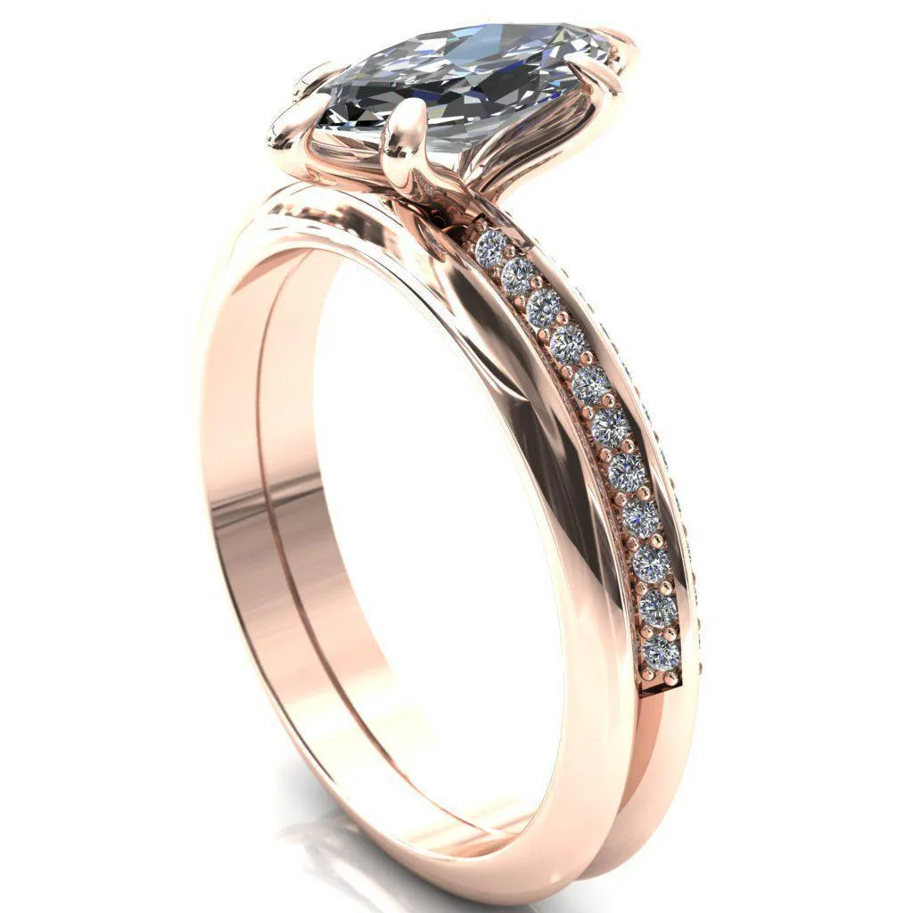 Nancy Marquise Center Stone 6 Prong 1/2 Eternity Diamond Knife Shank Accent Engagement Ring