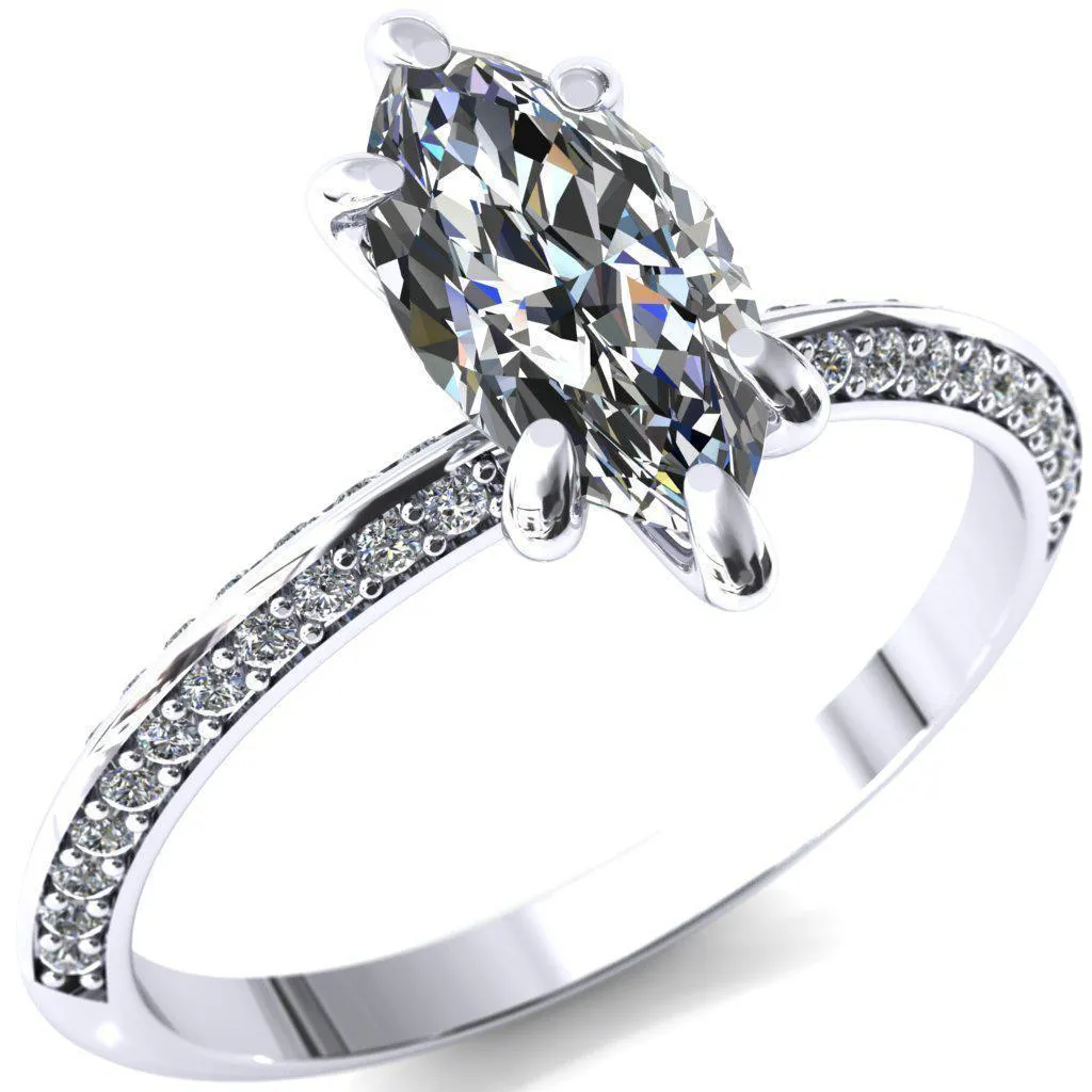 Nancy Marquise Center Stone 6 Prong 1/2 Eternity Diamond Knife Shank Accent Engagement Ring