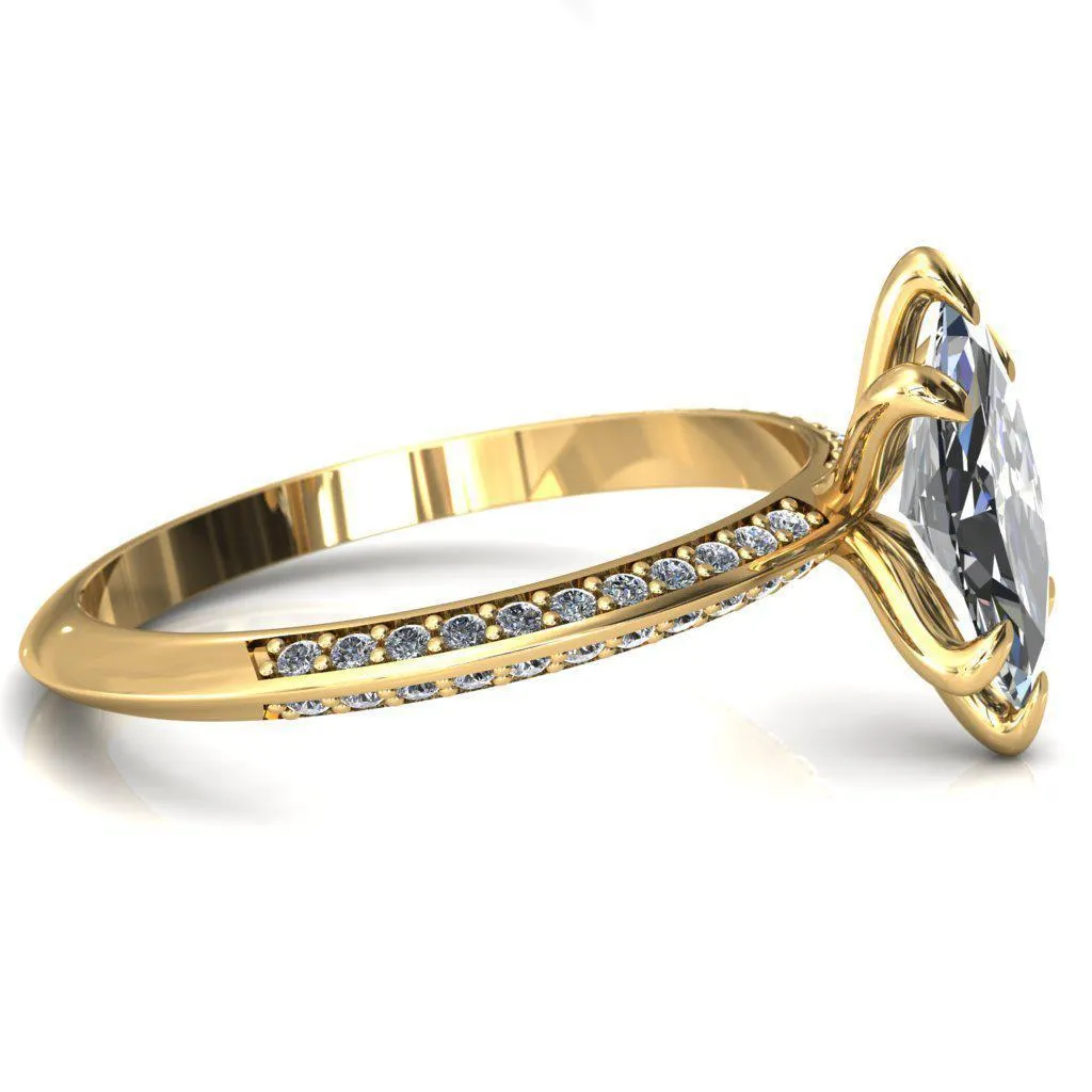 Nancy Marquise Center Stone 6 Prong 1/2 Eternity Diamond Knife Shank Accent Engagement Ring