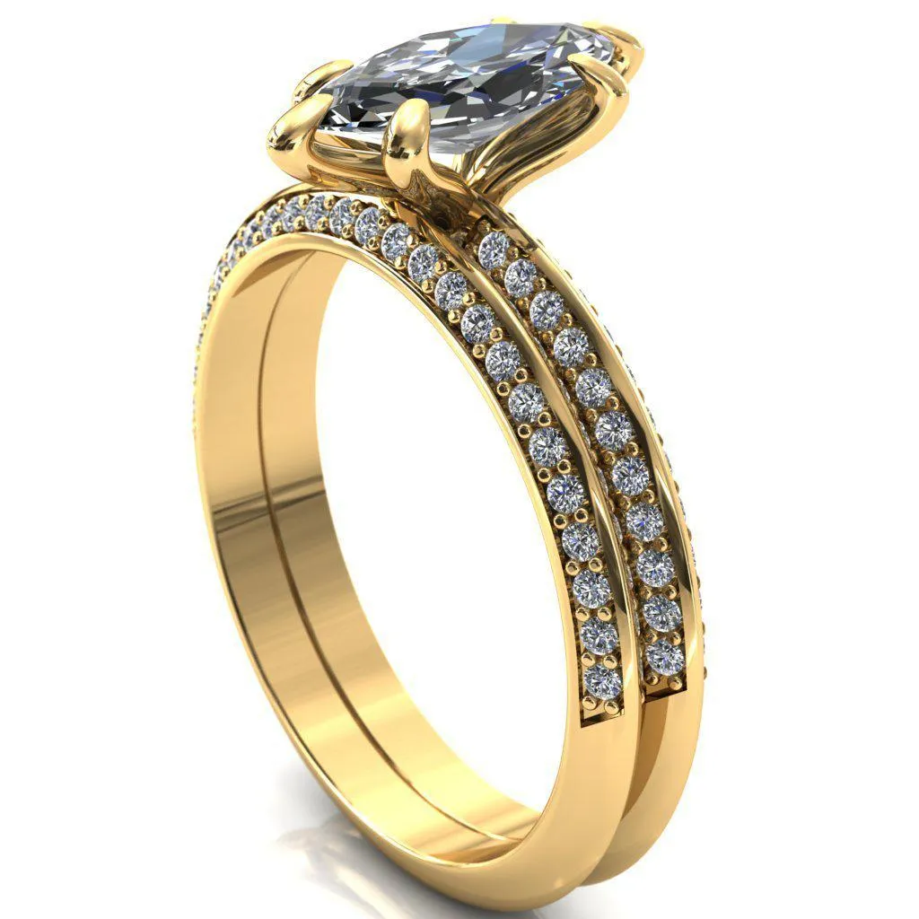 Nancy Marquise Center Stone 6 Prong 1/2 Eternity Diamond Knife Shank Accent Engagement Ring