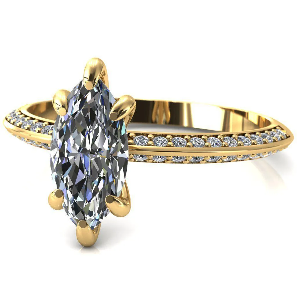 Nancy Marquise Center Stone 6 Prong 1/2 Eternity Diamond Knife Shank Accent Engagement Ring
